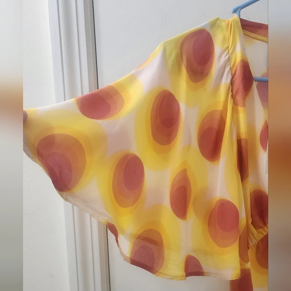 New Lemonade Yellow and Red Polka‎ Dot Top, Size 34.
